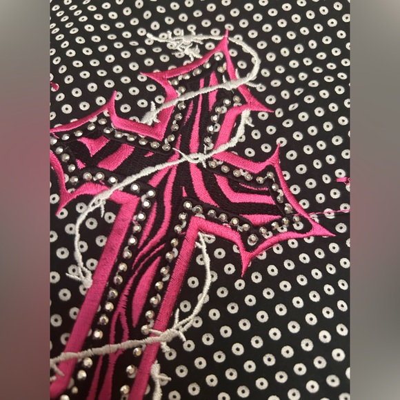 COWGIRL HARDWARE Girl’s Circle Print Snap Shirt Bedazzled Embroidered Cross - Picture 10 of 15